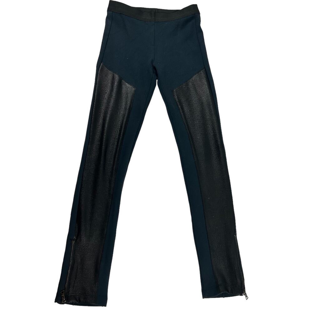 BCBG Maxazria faux leather panel Elastic Waist Pleated Zipper Dark Blue Size XS